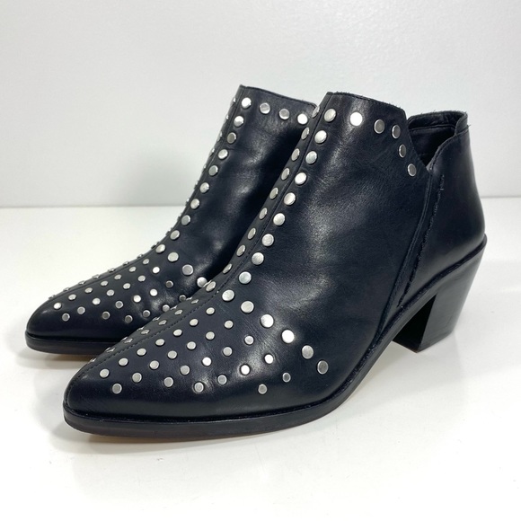 1. State Loka Black Leather Silver Stud Moto Biker  Rock Western Ankle Boots 6 - Picture 1 of 12